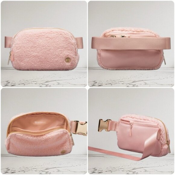 RARE! NEW Lululemon Everywhere FLEECE Belt Bag 1L GOLD Hardware - Pink Mist/Gold - Picture 9 of 11